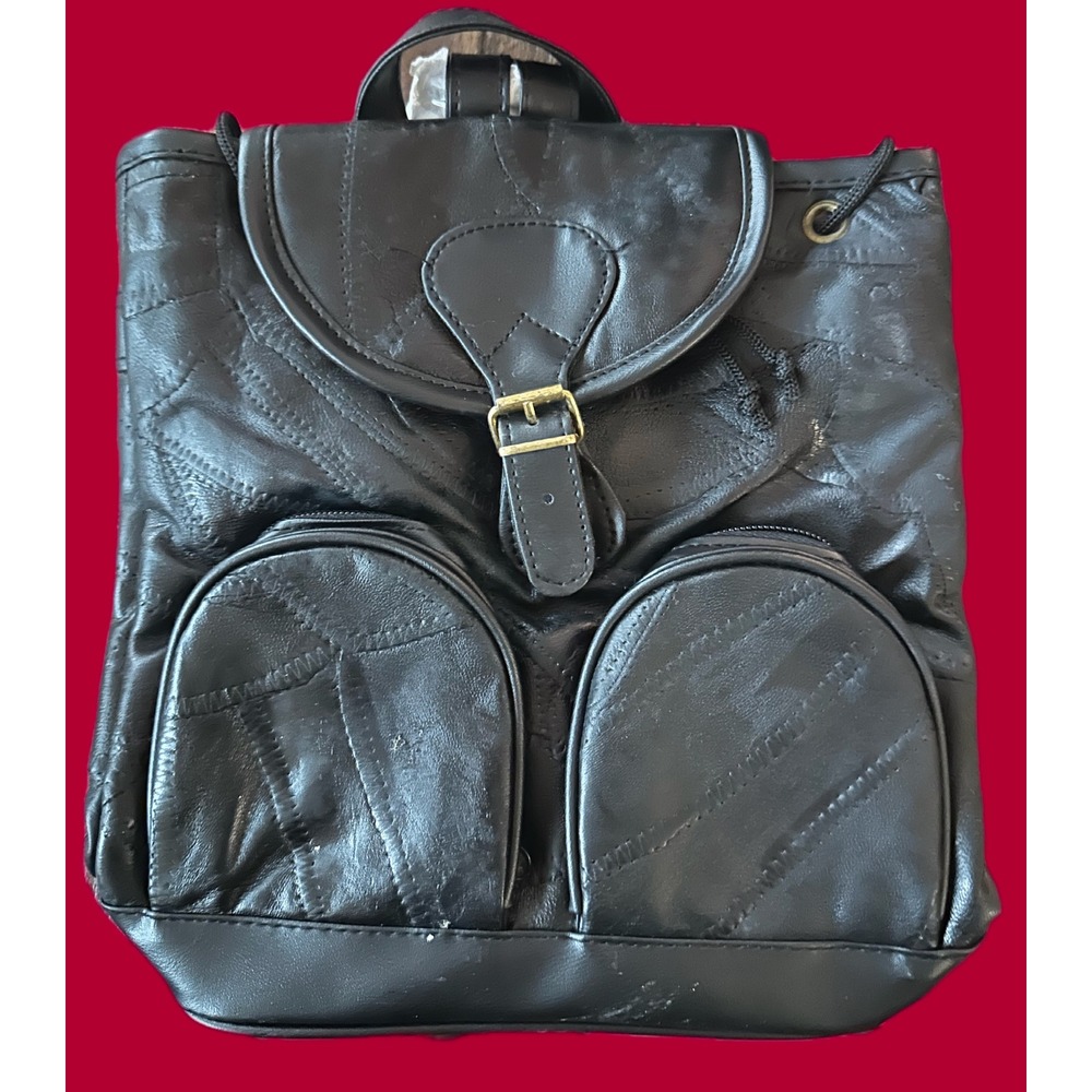 Maxam‎ Brand Black Lambskin Leather Mosaic Patchwork Small Backpack LUPURSE3 NWT